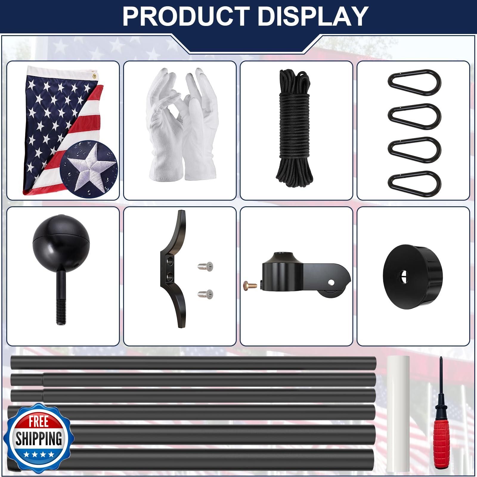 IOEN 25FT Extra Thick Aluminum Flagpole Kit, 2.7" Large Diameter Heavy Duty F