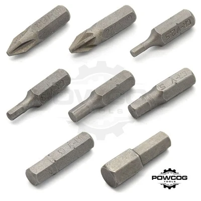 POWCOG 1/4" Magnetic Drill/Screwdriver Bits – PH2, PZ2, HEX, Chrome Vanadium, 25mm