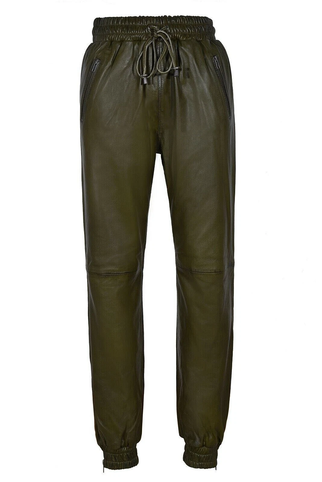 Men's New Olive Green Celebrity Trousers 100% real Soft Leather Jogging