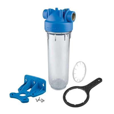 1 Stufe 10'' Inline Wasserfilter Gehäuse 1/2'' Anschlüsse mit Wandhalterung und Schlüssel