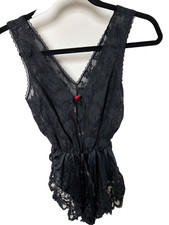 Vintage 1980s TOSCA Black Sheer Nylon Teddy Lace Lingerie USA