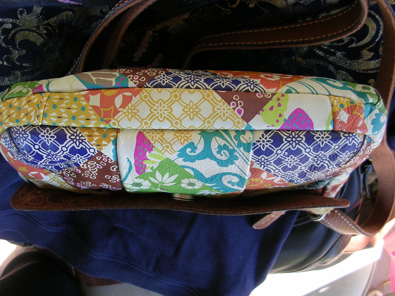 Fossil Leather Handbag Purse Multicolor Patchwork… - image 4