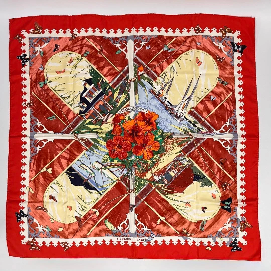 Hermes — HERMES Carre 90 Scarf "Varangue" by Dimitri Rybaltchenko Silk  Red SK1370
