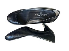 Chanel Pumps Silver CC Logo Heel Patent Leather Black Women's Size EU36/US6
