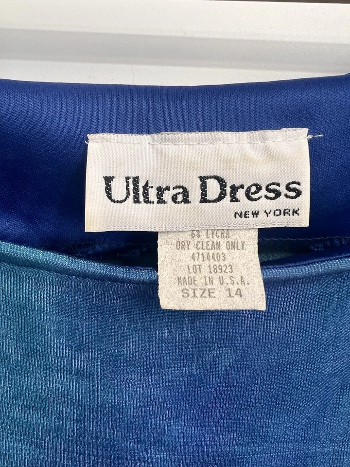 Maxi Vestido Columna Cuello Cuadrado Vintage Años 90 Azul Tie Dye Look Jersey Talla 14 Y2K Foto 3 de 4