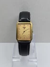 Vintage Pulsar by Seiko Classic 25mm Tank Watch Gold Tone Leather New Battery