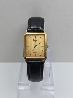 #ad #ad Vintage Pulsar by Seiko Classic 25mm Tank Watch Gold Tone Leather New Battery $50.00