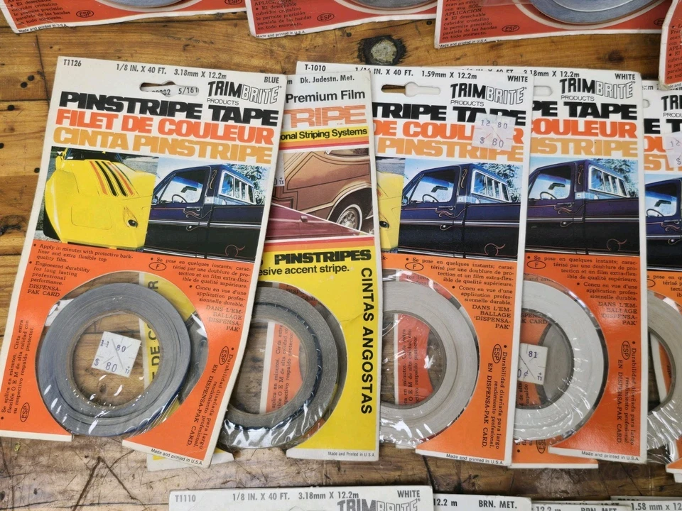 大号 批量 17 件 复古 NOS TrimBrite 汽车细条纹胶带 多种颜色 全新 — 第 2/4 张图片