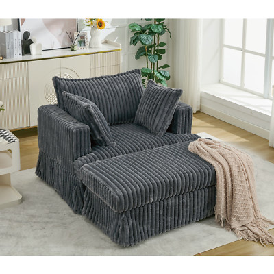47.7'' Oversized Sofa Corduroy Upholstered Couch W/ Ottoman Foot Stool Dark Gray