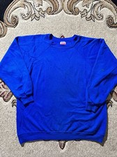 Hanes Blank Sweatshirt Sz 2XL Big 80s USA Made Raglan Blue Roundneck Pullover