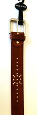 Leather Men's Western Cowhide Southwestern Brown Studded Belt Italy  SZ. 42