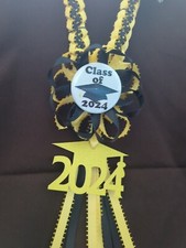 2025 Graduation Ribbon lei With button light gold  black gift idea