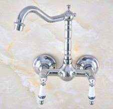 Polished Chrome Brass Kitchen Bathroom Sink Swivel Faucet - Wall Mounted snf570