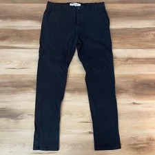 Topman Pants Mens 34 x 30 Stretch Skinny Black Chino Flat Front Button Fly