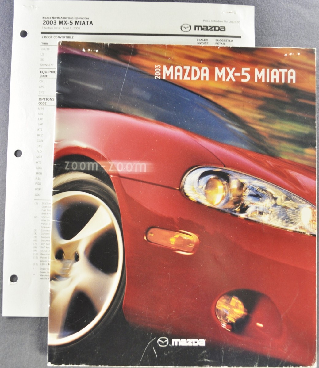 2003 Mazda Miata MX-5 Roadster Catalog Brochure +Price List Nice
