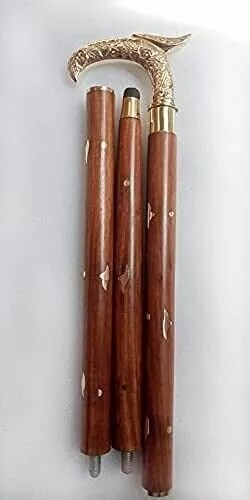 Vintage Solid Brass Eagle Head Handle Wooden Styl… - image 2