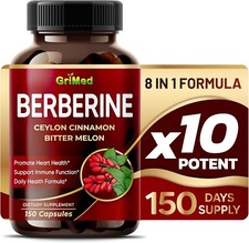 Premium Berberine with Ceylon Cinnamon 9,600mg 150 Caps Heart Health  Immune