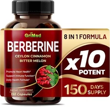 Premium Berberine with Ceylon Cinnamon 9,600mg 150 Caps Heart Health & Immune