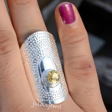 Citrine Topaz Yellow Gemstone Jewelry 925 Sterling Silver Handmade Thumb Ring