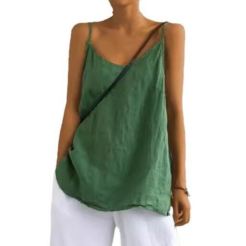 Women Summer Cotton Linen Sleeveless Vest T-Shirt Casual Tank Tops Tees Tunic - Picture 16 of 16