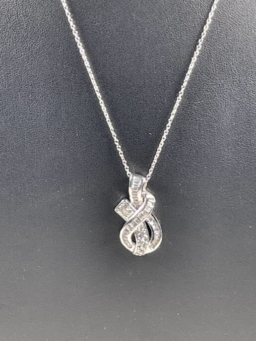 ★MIDNIGHT MOMENT.★ ribbon necklace silver AEM 925 STERLING SILVER CZ TIED RIBBON NECKLACE 18