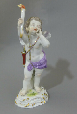    Meissen große Figur Amor mit Fackel Fackelträger TOP H23,5cm cupid with torch