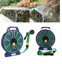 FLAT 50FT GARDEN HOSE REEL & PIPE OUTDOOR WITH SPRAY NOZZLE GUN PLANTS WATERING