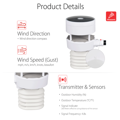 PanTech Weather Station Ultrasonic Anemometer Wifi Rain Gauge 100m Solar HP2553 - Picture 18 of 24