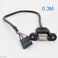 10x Black 30cm/1ft USB Internal 5 Pin Header to USB A Female Jack Adapter Cable