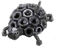 Handcrafted Recycled Metal Turtle Sculpture