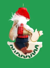 Christmas Ornaments Wooden NUTCRACKER COWBOY on HORSE, vibrant red/white