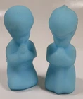 Vintage Fenton Blue Satin Glass Praying Children Boy & Girl Figurine