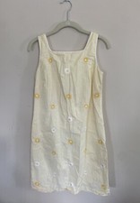 Talbots Petite Womens Sz 8 Seersucker Yellow Daisy Shift Dress Resort Beach