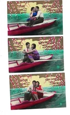 PA4476 SET OF  ROARING TWENTIES LOVECOUPLE IN ROARING BOAT GOLD COLORED RPPC 