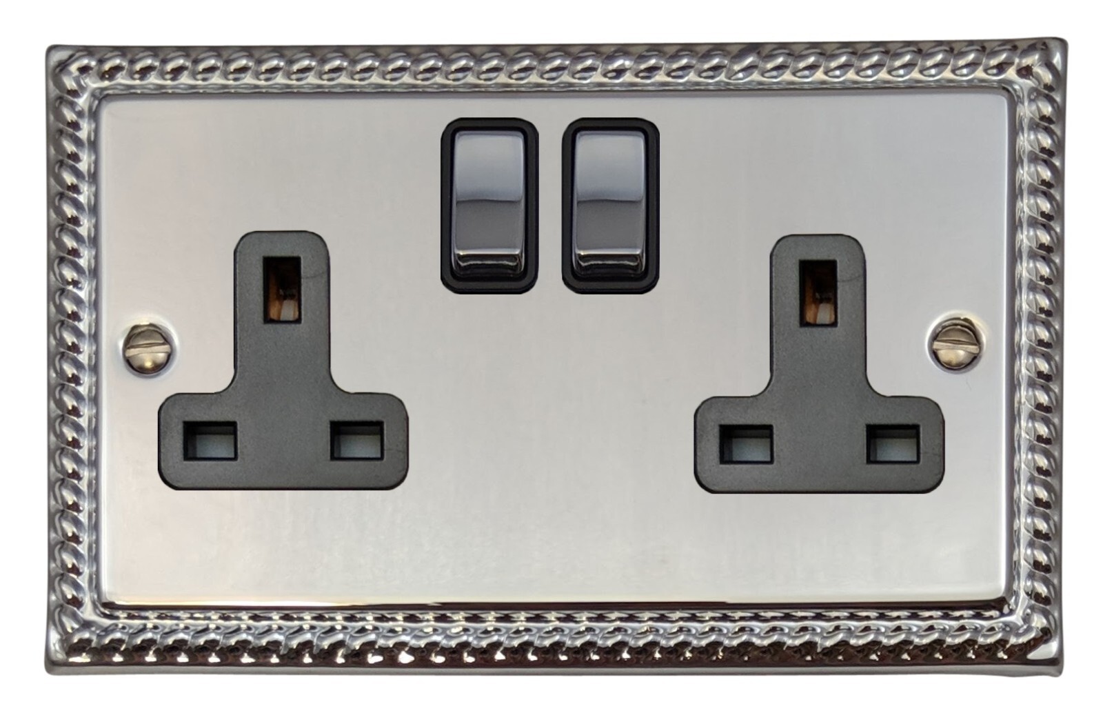 G&H MC310 Monarch Roped Polished Chrome 2 Gang Double 13A Switched Plug Socket