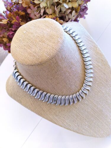 CORO Articulated Designer Collar Necklace - Silve… - image 1