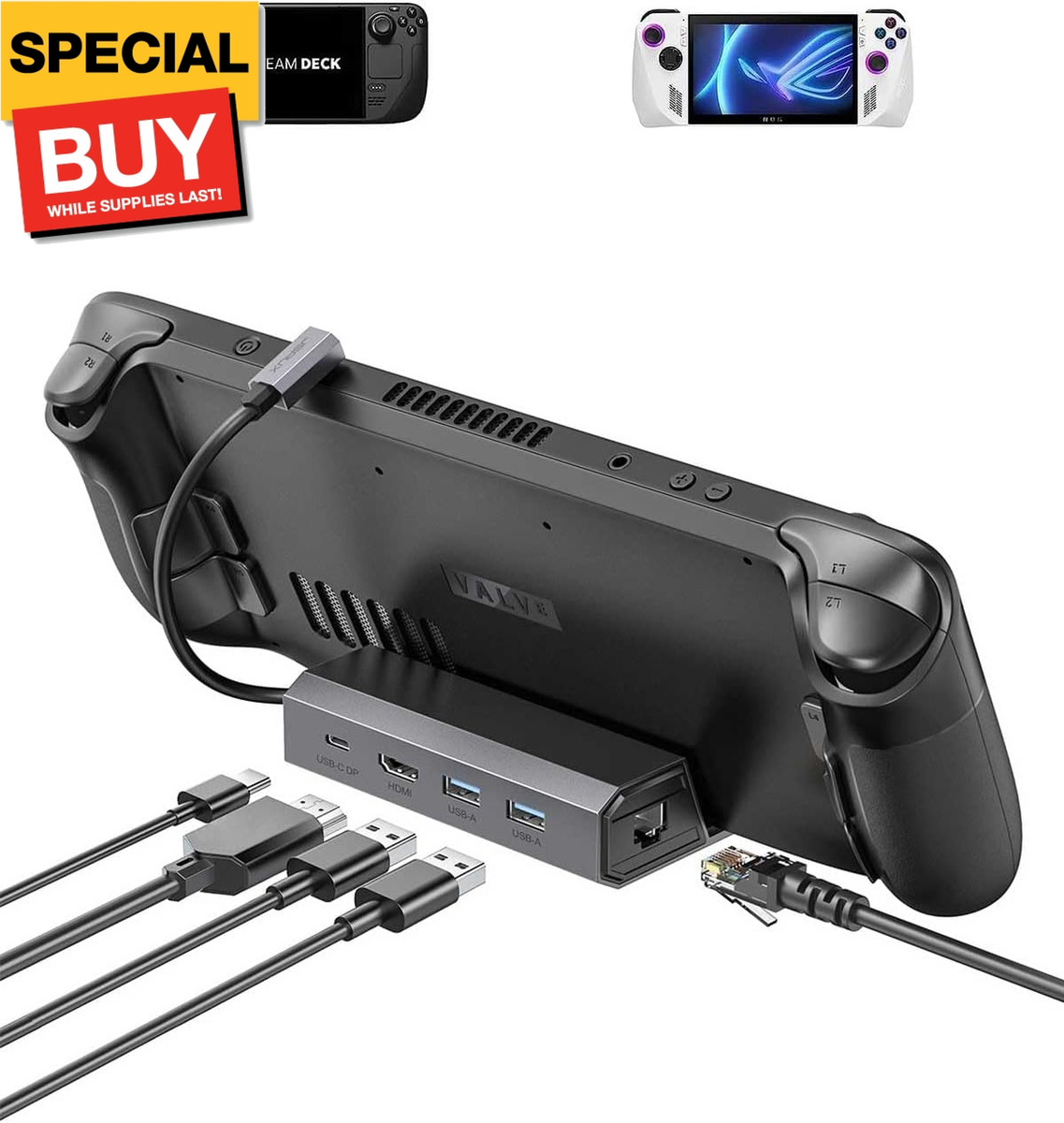 Docking Station for Steam Deck/Rog Ally, 5-In-1 Steam Deck Dock