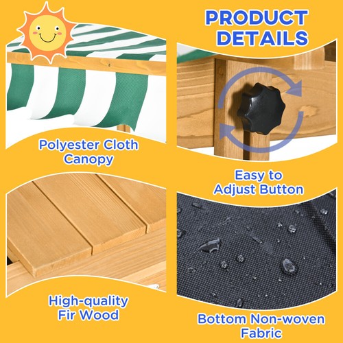 Wooden Kids Sandbox with Cover, Foldable Bench Seats, Adjustable Canopy, Brown - Picture 6 of 11