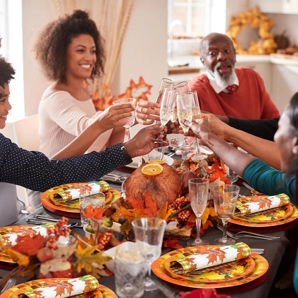 Chandler 182-Piece Thanksgiving Table Set – Plates, Cups, Napkins & More for 16 - Image 3 of 4