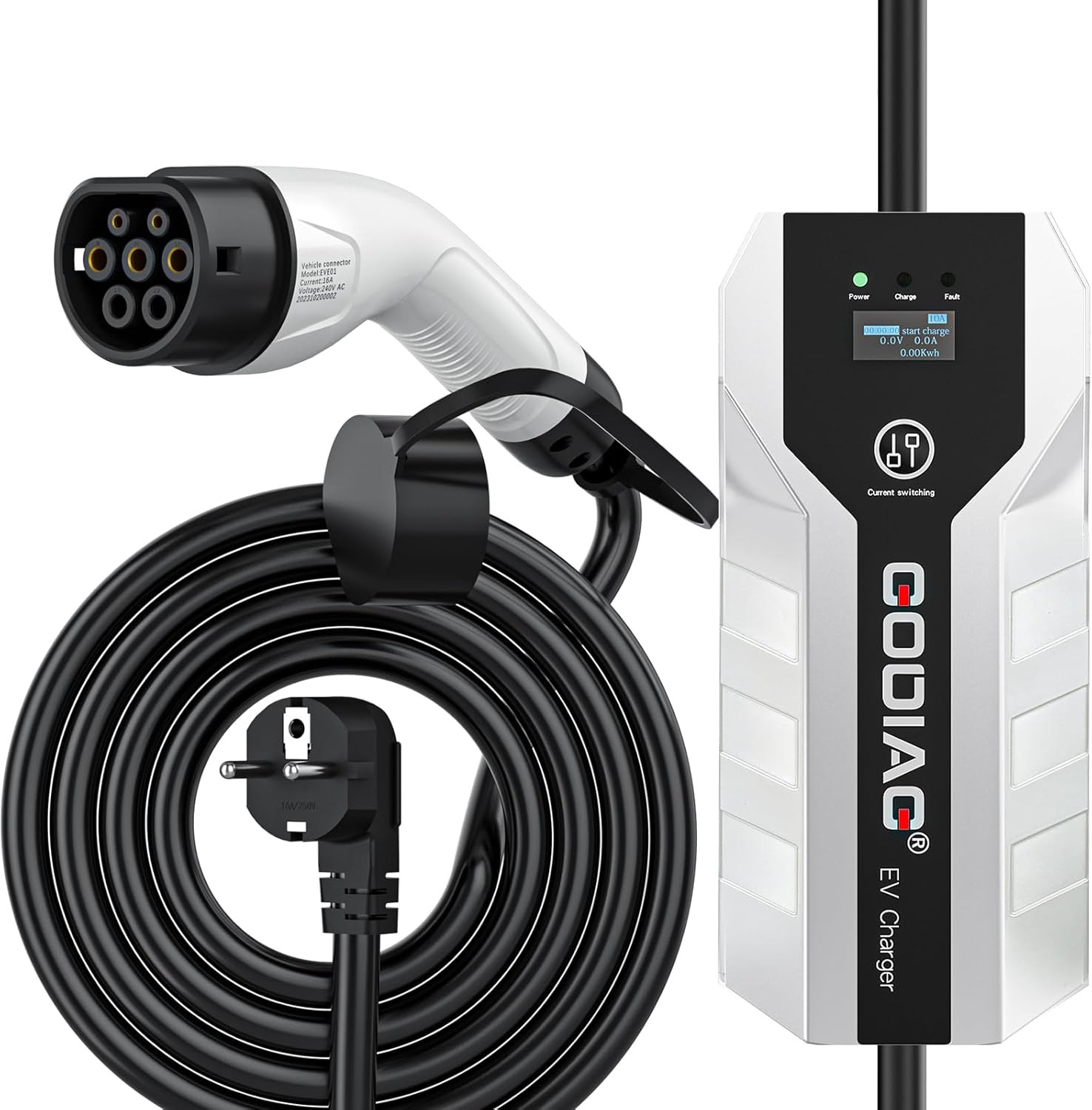 EV chargeur Type 2 portable GODIAG, câble de recharge 6 mètres voiture électrique 16A