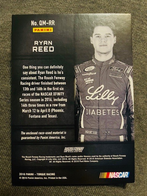 2016 Panini Torque Ryan Reed Quad Race Used Firesuits Tire Relic Blue ...