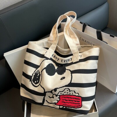 Peanuts Snoopy Joe Cool Large Canvas Tote Shoulder Bag Unisex New 
