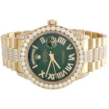 18K Gold 36mm Rolex President Day-Date 18038 Diamond Watch Green Dial 10.27 CT. 3