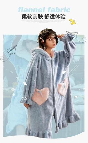 Mädchen Hase Kaninchen lange Ohren Nachthemd warm Flanell Kapuze dick Nachtwäsche PJ's - Bild 14 von 40
