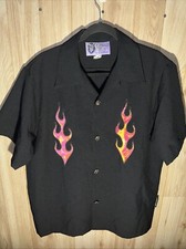Vtg Casino Wear For The Real Pimps Made in USA Black w Flames Button Frnt Large