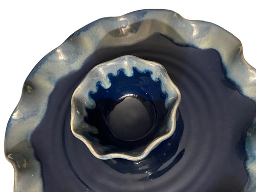 Tumbleweed Pottery Wave Chip & Dip 8” Indiv Plate 3” Bowl Cobalt Stoneware USA - Picture 11 of 12