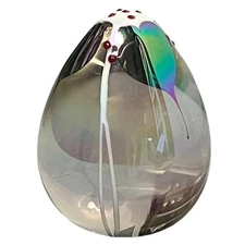 Art Glass Paperweight Stuart Abelman Iridescent 3" 1999 Pulled Heart Dotted Top