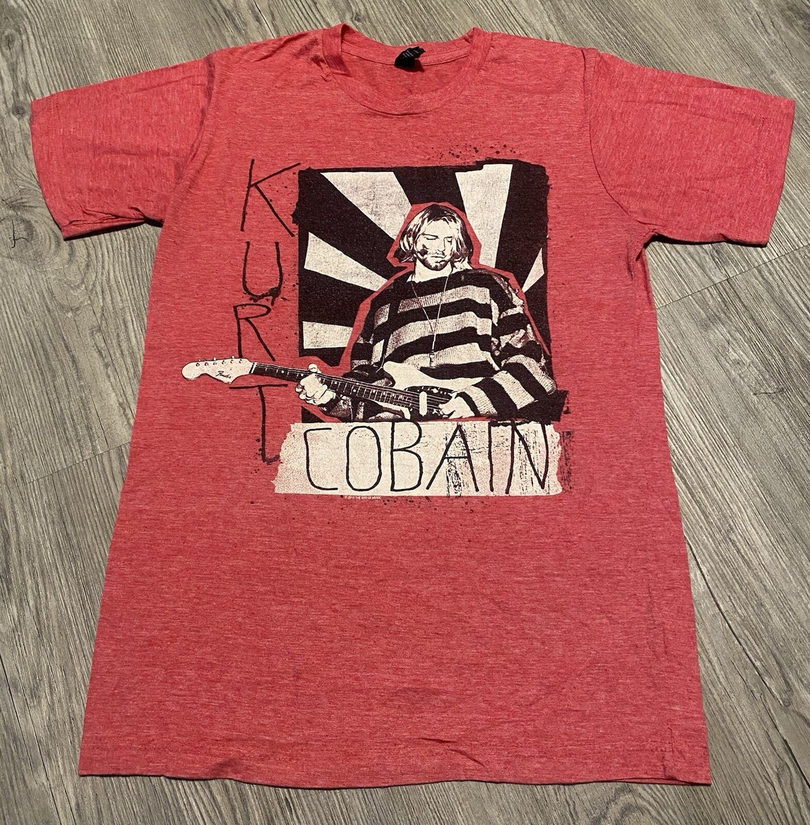 Kurt Cobain Nirvana T Shirt Rising Sun Stripped Sweater Red Heather Size  Small