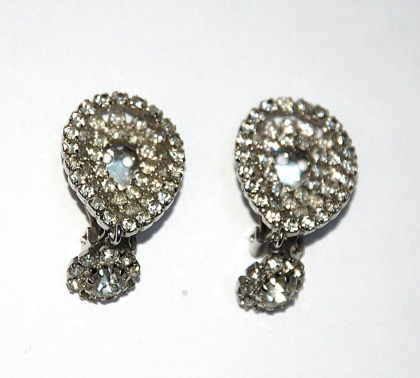 1960's Statement Drop Dangle Earrings Sparkly Rhi… - image 7