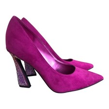 Nine West Barbiecore Hot Pink Faux Suede Rhinestone Dress Pump Heel 6
